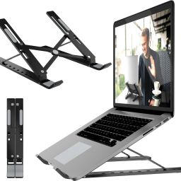 ELV DIRECT Laptop Stand for Desk, Adjustable Lapdesk Portable Aluminum Laptop Holder, Foldable Portable Laptop Stand 7 Angles Anti-Slip Riser Compatible 9-15.6 inch Laptop Stand-image-20