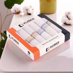 KUBER INDUSTRIES (Set of 6) Premium Cotton Handkerchief For Men With Box | Border 325 | White ["White"] Handkerchief-9