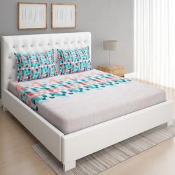 romee Beige Geometric 144 TC Microfiber Double Sized Bedsheet With 2 Pillow Covers-picture-47