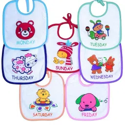 Baby Bibs Apron for Feeding and Drooling, Upper Soft Absorbent and Lower Waterproof Layer Monday to Sunday Bibs (Pack of 7)-26