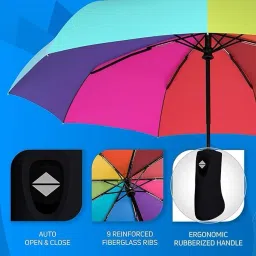 zoobe enterprise Rainbow 3 Fold Fully Automatic Rain Foldable Auto Open Close Umbrella image 4
