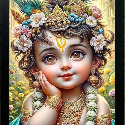 Krishna Photo Frame | Shri Bal Gopal Painting for Pregnant Women Digital Reprint 10 inch x 8 inch Painting-24