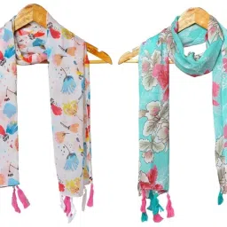 Printed Chiffon Women Multicolor Stole, Scarf, Fancy Scarf-image-13