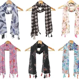 Printed Chiffon Women Multicolor Scarf, Stole, Fancy Scarf-image-67