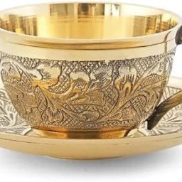 Brass Cup and Saucer Set,Set of 1, 125 ml Beautiful Tea Set for Gifting and Home-image-75