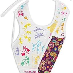 WaterProof Apron Style Reversible Bib for babies with crumb catcher(White Warli+Utsav Print)-image-36