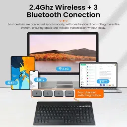 TECPHILE KB2858 - Multi-Device Wireless Keyboard and Mouse Combo Wireless, Bluetooth Handheld Multi-device Keyboard Compatible with Desktop, Laptop, Tablet, iPad, Mac image 2