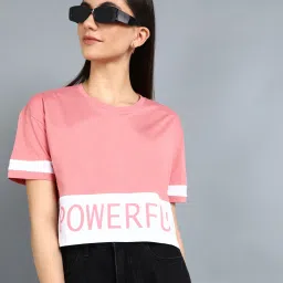 Printed Women Round Neck Cotton Blend Pink T-Shirt-image-16