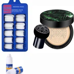 100 Pcs Reusable Acrylic False Nails With Nails Glue & Mushroom Head Make up Air Cushion BB Cream Waterproof Liquid FOUNDATION-10