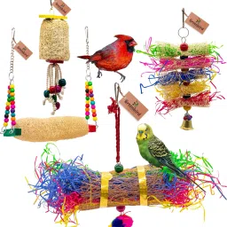 Combo Of 4 Bird Toys Swing, Foraging Shredder Toys Cage Hanging Bird & Parrot Wooden Chew Toy, Training Aid, Perch For Bird-picture-15