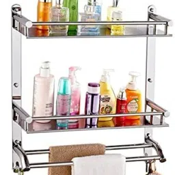 3 in 1 bath self pack of 1 Stainless Steel Bathroom Self 3 layer (Pack of 1 ) Towel Holder-image-8