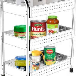 Containers Kitchen Rack Stainless Steel Multipurpose 3 Layer Kitchen Rack/Storage Shelf/Cutlery Storage Rack/Dish Rack/Kitchen Trolley with Wheel/Storage Rack for Kitchen, Bathroom Steel-image-44