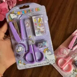 rockjon Rock Mini Stationary Scissor Stapler Combo Set Pack With 5 Item (Purple, Pink) Scissors image 2