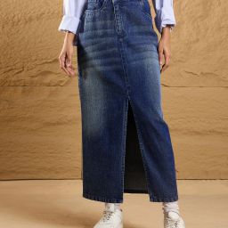 Women Solid Pencil Blue Skirt-image-46