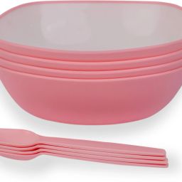 Plastic Serving Bowl for rice,curry,salad,pasta with spoons|Microwave and dishwasher safe|500ML|-16