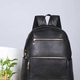Women's Black textured Leather backpack Backpack-image-2