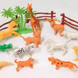 Mini Jungle Animal Set for Kids 12 PCS Mini Animal Toys with Wall & Tree Set-36