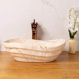 Art Wash Basin Countertop, Tabletop Ceramic Bathroom Sink/Basin (IVORY MARBLE) (455X345X140 MM) Table Top Basin-image-77