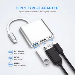Rainfire 3-in-1 USB C Hub, 4K HDMI, PD Charging, USB 3.0, Compatible with MacBook, Dell XPS, Surface Pro, Pixel, EliteBook, ThinkPad, Galaxy S8-S10/Note 8-9 Breakout Dock image 2