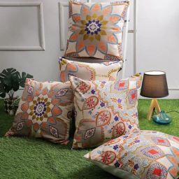 romee Beige Velvet Floral 16x16 inches Cushion Cover (5Pc)-picture-37