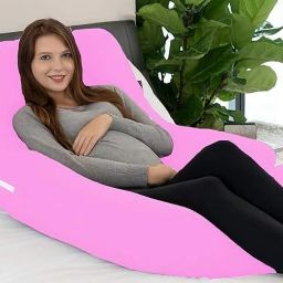 J-Shaped Full Body Pregnancy Pillow with Removable Velvet Cover Polyester Fibre Stripes Pregnancy Pillow Pack of 1-image-10