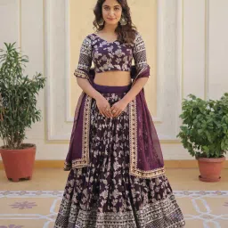 Embroidered, Self Design Semi Stitched Lehenga Choli-image-40