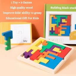 birthday popper Wooden Block Puzzle | 3 in 1 - Stack & Balance, Build Model, Jigsaw Puzzle image 3