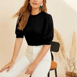 dream beauty fashion Casual Puff Sleeves Solid Women Black Top-picture-16