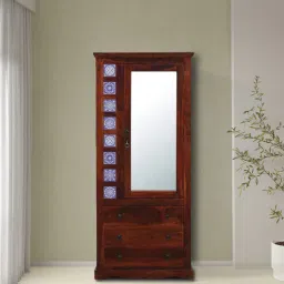 mudramark from pepperfry Kamchini Sheesham Wood 1 Door Wardrobe Honey Oak Finish With Mirror-picture-7