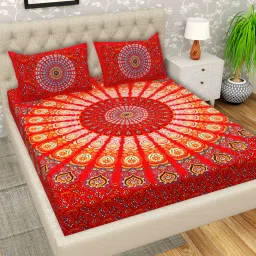 144 TC Cotton Double Jaipuri Prints Flat Bedsheet-19