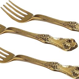 Set of 3 pieces Brass Forks Floral Design Daily Multipurpose Use Brass Dessert Fork Set-73