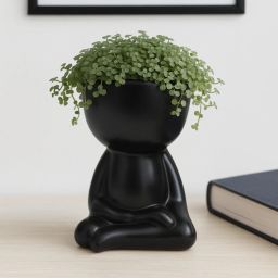 Unique shaped indoor pot in elegant black. Suit for office and living. Plant Container Set-image-1