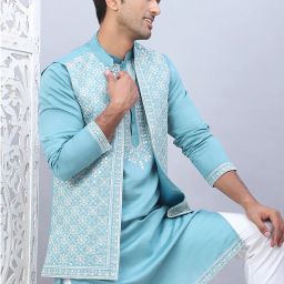 Men Cotton Blend Kurta Pyjama Ethnic Jacket Set-image-74
