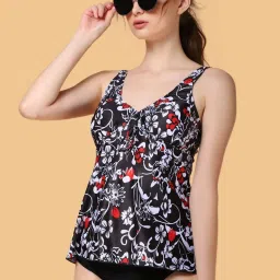 A FLORAL SPLASH PRINTED BLACK SWIMWEAR (TOP Only) Striped Women Swim Top Black Swimsuit-image-35