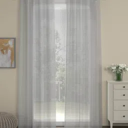 Off White Polyester Solids 7ft Sheer Eyelet (2 Pc) Door Curtains by ROSARAHOME-picture-45