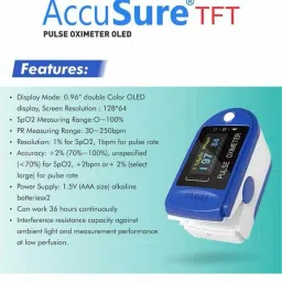 AccuSure Finger Tip Pulse Oximeter with LED Display and Auto Power Off Feature (Blue and White) Pulse Oximeter image 2