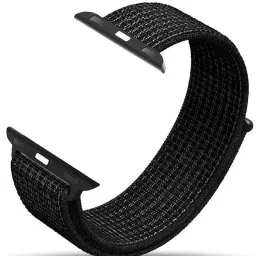 Styleys Woven Nylon Sport Loop Strap for iwatch Strap 42mm / 44mm Series 1 2 3 4 (Watch NOT Included) (Black Silver Nylon) Smart Watch Strap-10