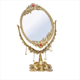 Beautifully Carved Ovel Shape Gold Plating Metal Hand Mirror for Makeup,Salon Mirror & Decorative Table Mirror Antique Item for Wedding Gifts...-image-24