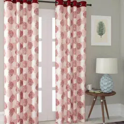 cortina Red Floral Polyester 7 Ft Semisheer Eyelet Door Curtains (Set of 2)-picture-46