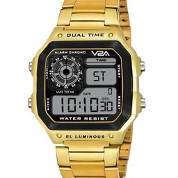 V2A Men Gold-Toned Dial & Bracelet Style Straps Digital Multi Function Watch V2A image 3