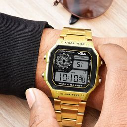 V2A Men Gold-Toned Dial & Bracelet Style Straps Digital Multi Function Watch V2A image 4
