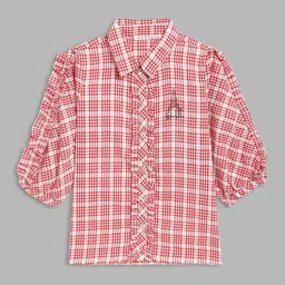 ELLE Girls Red Checked Shirt Style Top-picture-0