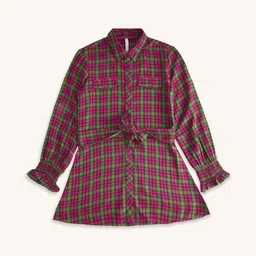 Pantaloons Junior Girls Pink & Green Checked Shirt Style Top-image-37