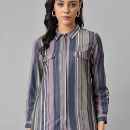W Women Purple Striped Shirt Style Top-picture-13