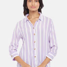 Honey by Pantaloons Women Lavender & White Striped Shirt Style Top-image-51