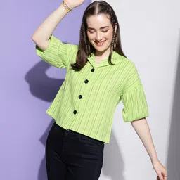 CLEMIRA Striped Cotton Georgette Shirt Style Top-picture-25