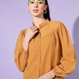 Slenor Women Solid Mandarin Collar Georgette Shirt Style Top-image-43