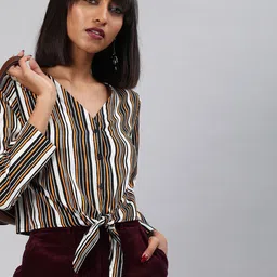 Sera Off White Striped Tie Ups Detail Shirt Style Top-image-75