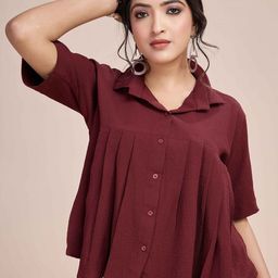 Fashion Ritmo Women Pleated Relax Fit Shirt Style Top-image-77