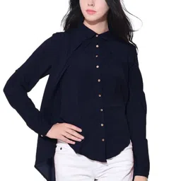 Uptownie Ruffle Overlay Crepe Shirt-image-70